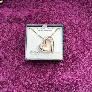 Gold Heart Pendant Necklace with Sparkling Clear Stones